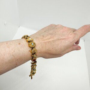 Vtg Gold Goldette Charm Slide Bracelet Victorian Revival Moon Celestial